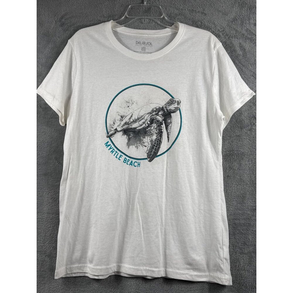 Myrtle Beach Sea Turtle Graphic T-Shirt By Del Sol Color Change LG White Crewnec